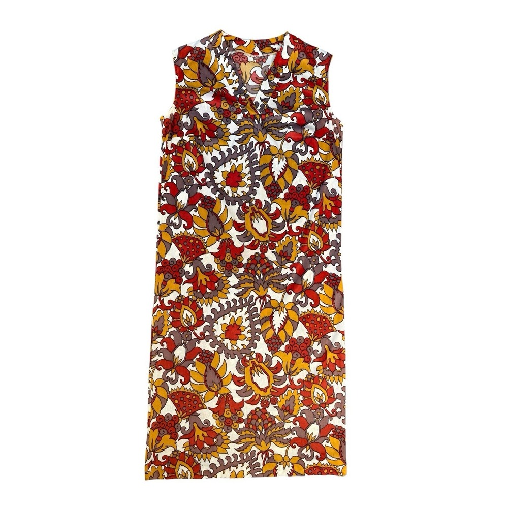 Vintage 1960s Nylon Slip Dress Autumn Colors Maximalist Boho Garden Women's XS/S